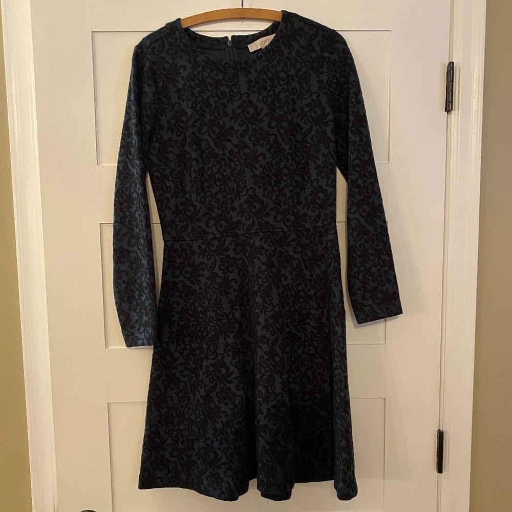 Ann Taylor Loft green jacquard dress